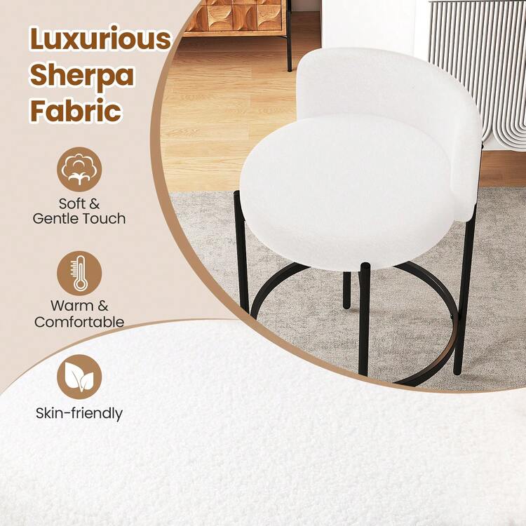 Boucle Counter Stools Set Of 4 W/Curved Backrest Metal Frame Comfy Footrest - 米色和黑色 - 查看 6