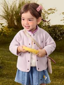 mini bala Baby Mädchen Farbblock Fleecejacke Anti-Statisch Weich Warm Stickerei Gemütlich Oberteil