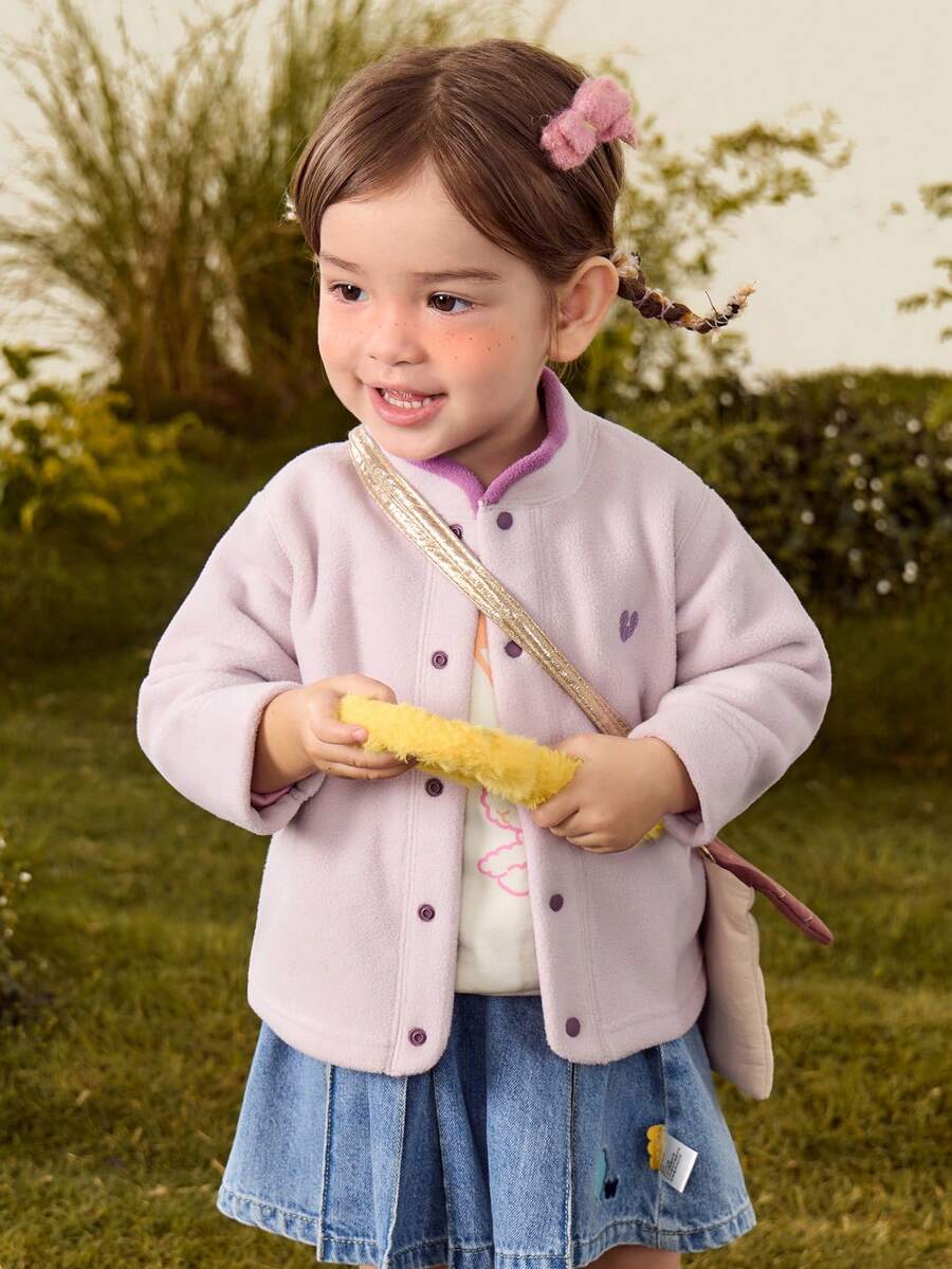 mini bala Baby Mädchen Farbblock Fleecejacke Anti-Statisch Weich Warm Stickerei Gemütlich Oberteil