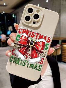 1 pieza Funda de teléfono con diseño de ojo beige y lazo navideño de moda y único, compatible con iPhone 16/16Pro/16Plus/15/15ProMax/15Pro/11/12/13/14ProMax/12Mini/13Mini/11Pro/11ProMax/12Pro/12ProMax/13Pro/13ProMax/14Pro/14ProMax, de carcasa suave, creativa y elegante