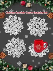 1/6pcs Christmas Snowflake Coasters, Heat Insulation Coasters For Christmas Party Table Decoration, Christmas Scene Decor Coasters, PVC Foil Snowflake Coasters