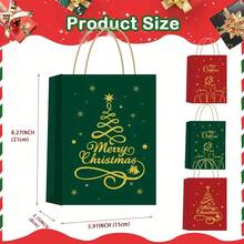 6/25pcs Christmas Kraft Paper Gift Bags, Red And Green With Golden Christmas Tree, Metallic Finish, Holiday Party Gift Bags With Handles, Suitable For Christmas Celebrations