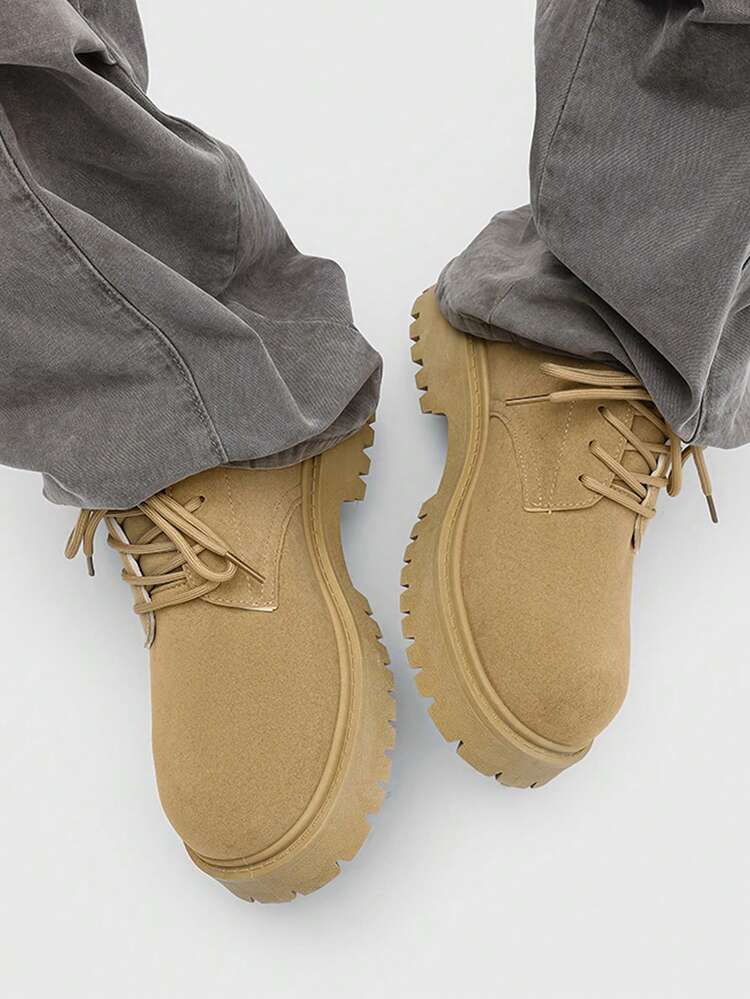 Zapatos Derby para hombres, nuevas botas de caña baja para primavera/otoño, zapatos de trabajo retro, suela gruesa, zapatos versátiles - Amarillo - Añade 2