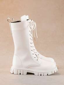 Girls' Fashion Versatile Zipper Lace-Up Tall Boots, Boots