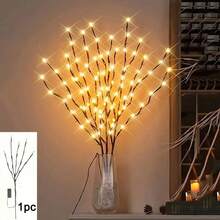 1 Set Realistic Tree Branch Shaped LED Lights, Battery Powered, Each Light Contains 20 LED Beads, Decorated With Artificial Small Branches In Vase, Stylish Decor, Can Be Used As Bedside Lamp, Romantic Home Decor - Coffee Brown - View 12
