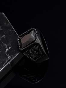 1 chiếc nhẫn đá đen thời trang chất lượng cao bằng thép không gỉ, trang sức đá đen cổ điển dành cho nam giới. - màu đen - Xem 5
