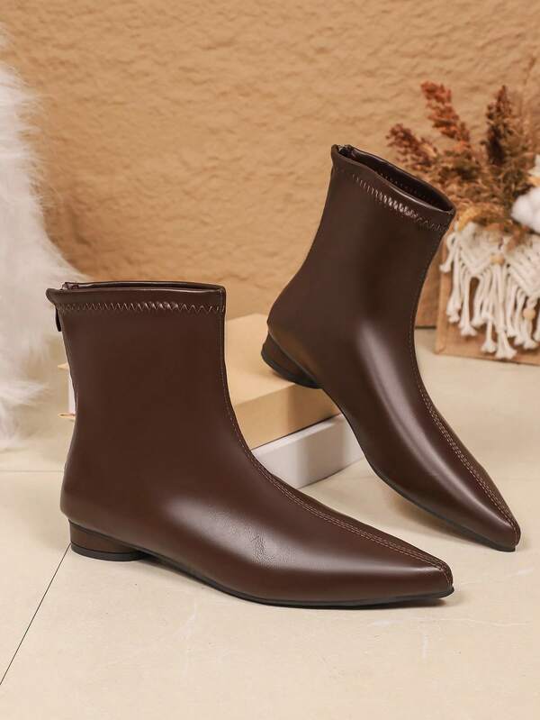1 Paio di stivali Chelsea piatti con punta affusolata in stile western, di colore marrone scuro, con cerniera sul retro, eleganti e casual, adatti per abbigliamento autunnale/invernale, stivaletti alla caviglia, stivali classici, per l'ufficio e l'uso all'aperto
