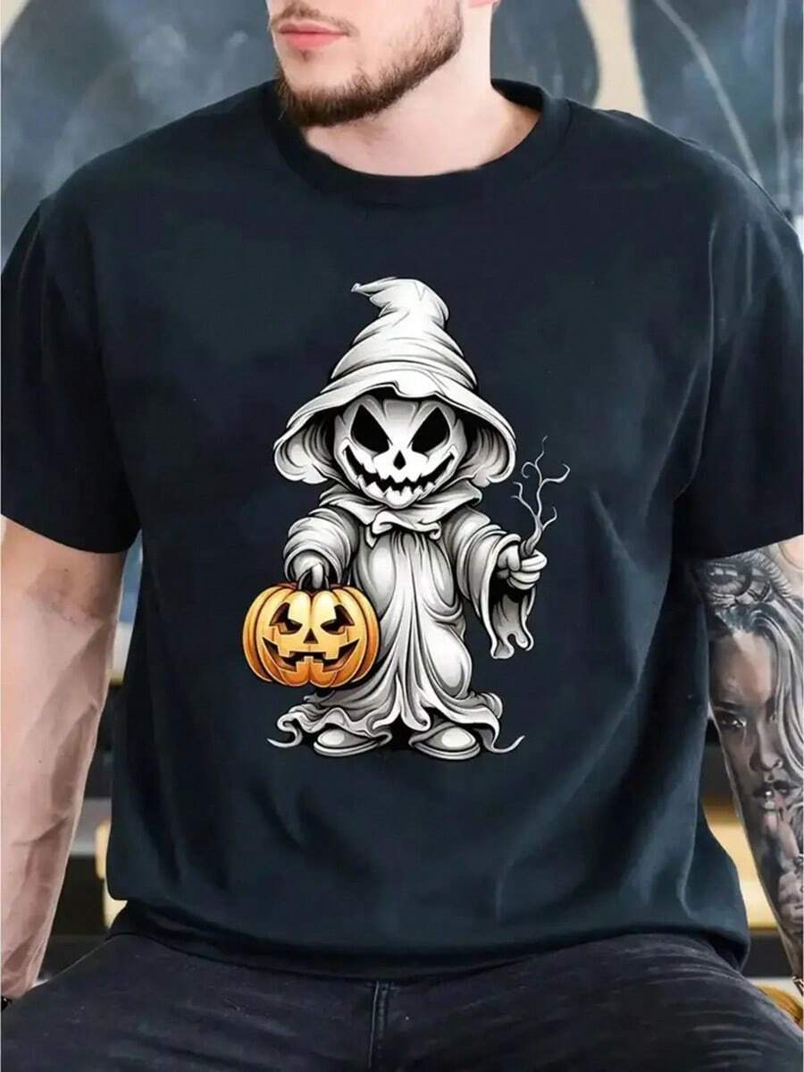 Men's Halloween Pumpkin T-ShirtPlus Size Men's T-Shirt In Size L-XXXL, PLUS SIZE,Nightmare Before Christmas,Christmas,Halloween Costumes,Funny T Shirts,Summer Outfits,Thanksgiving Day,Men Graphic Tees,Streetwear Men - màu đen - Xem 1