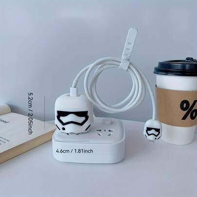  Star Wars White Samurai laddningsskyddsset i vitt och svart, slitstarkt PVC-fodral 18–20 W adapterkabelskydd, perfekt present för hemmet, kontoret och resor | Vitality-tillbehör | Skyddande kabelskydd