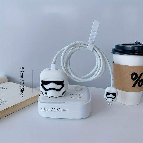 Star Wars Stern Wars Weiß Samurai Weiß und Schwarz Ladegerät Schutzset, strapazierfähige PVC-Hülle 18-20W Adapter Kabel Abdeckung, perfektes Geschenk für Zuhause, Büro und Reisen | Vitalitäts-Accessoires | Schützende Kabelabdeckung