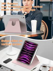 Funda giratoria compatible con iPad de 5.ª/6.ª/7.ª/8.ª/9.ª/10.ª/11.ª generación, Mini 6.ª/7.ª generación, Air 1.ª/2.ª/3.ª/4.ª/5.ª/11 pulgadas (M2)/11 pulgadas (M3)/13 pulgadas (M2)/13 pulgadas (M3) generación, Pro 12.9 pulgadas (3.ª/4.ª/5.ª/6.ª generación) con soporte incorporado para Apple Pencil, rotación de 360 grados, funda protectora de pie, tapa trasera transparente, activación/suspensión automática - Transparente acrílico y rosa