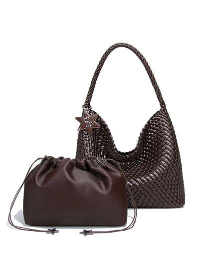 Summer Fashion Mother-Child Shoulder Bag, Handmade Woven Bag, Commuter Underarm Shoulder Bag, Versatile Large Capacity Woven Tote Bag, Women Handbag Shoulder Bag Bucket Bag