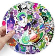 50 piezas Pegatinas de pociones misteriosas de magia oscura con diseños de dibujos animados y graffiti para cuadernos, patinetas