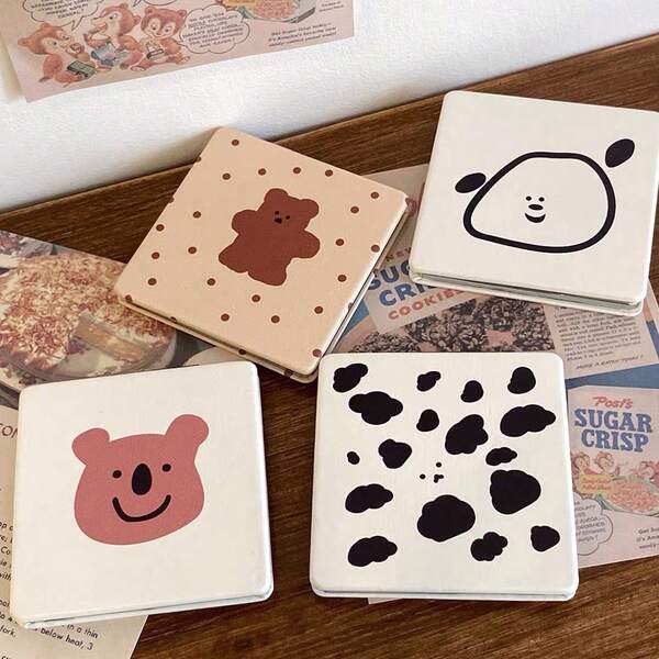 1pc Cute Bear Cartoon Makeup Mirror, Portable Folding Mirror, High-End Student Vanity Mirror
