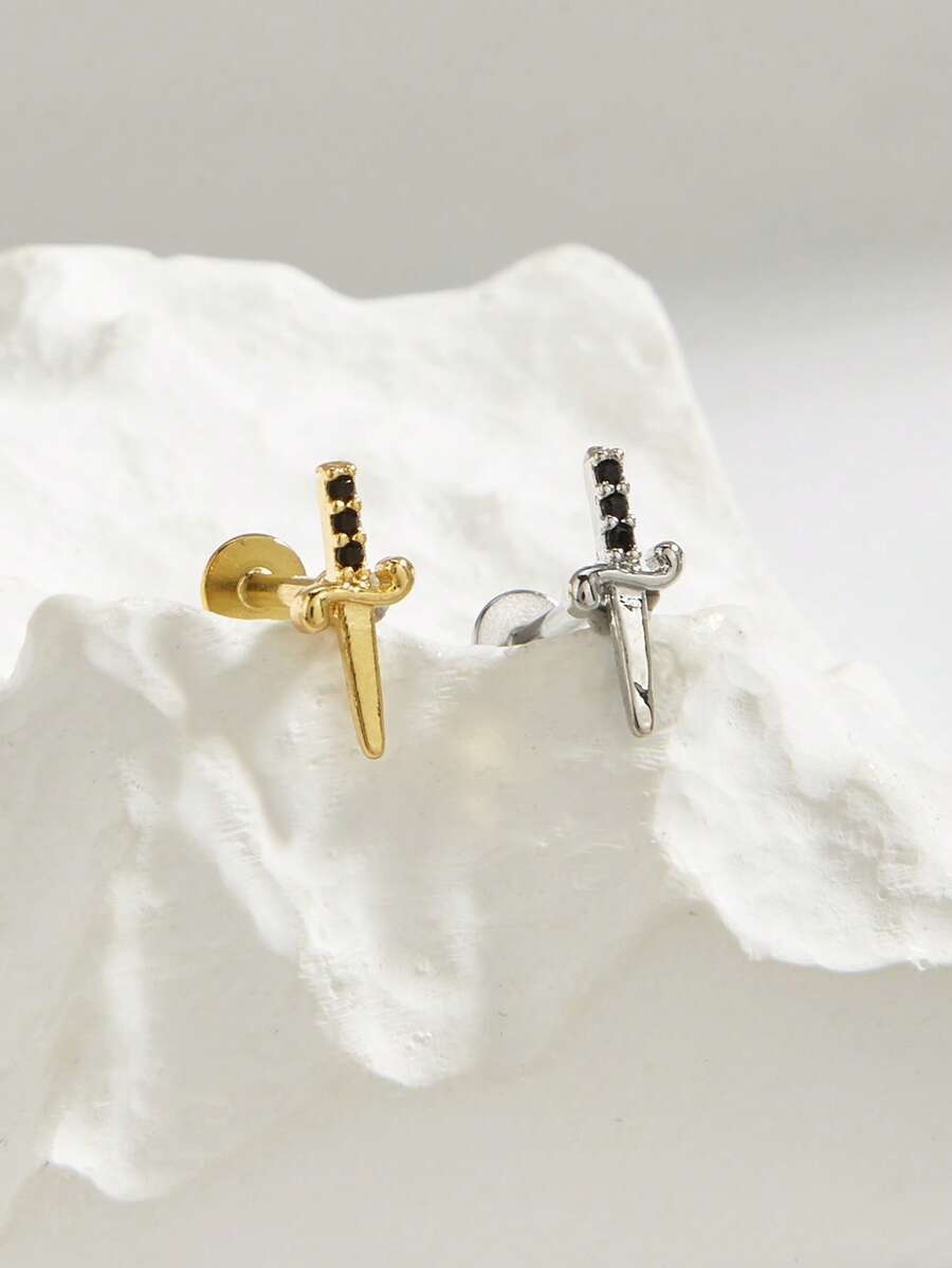 1pc Stainless Steel Diamond Sword Stud Earrings, Suitable For Women's Daily Wear - Sword - View 1