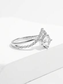 1pc Elegant Shiny Sophisticated 925 Silver Cubic Zirconia V-Shaped Round Stone Design Ring, Suitable For Women's Daily Wear, Dates, Engagements, Weddings To Add Charm As A Gift