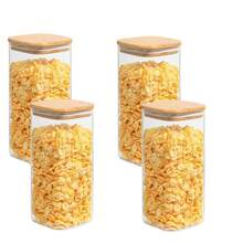 2/4/6/8 potes quadrados de vidro herméticos, organizadores de cozinha com tampas de bambu, recipientes de armazenamento de vidro, conjunto combinado de vários tamanhos, recipiente de café, adequado para temperos de cozinha, café, grãos, doces, biscoitos, massas, decoração de mesa de cozinha doméstica, empilhável, ideal para presentes de feriado e casamento