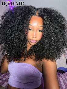 OQ Hair No Leave Out V Part With Elastic Drawstring Protective Style Afro Curly Glueless Wig 180% Density 14-16 Inch Bob Wig 18-30 Inch Long Wig Natural Black Top Quality Natural Looking Versatile Style Human Hair Wig Frontal Human Hair Real Human Hair Wigs Wear And Go Glueless Wig Human Hair Free Gifts Free Shipping Halloween Costumes Human Hair Wigs Halloween Travel Essentials Y2K Turn Up Baddie Holiday Vacation For Women - S1 - View 2