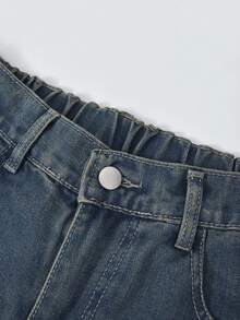 Quần jean ống đứng rộng rãi, rách rưới, chắp vá cổ điển dành cho nữ, quần dài ống rộng, phong cách đường phố, xuân/hè - Màu xanh lam - Xem 4