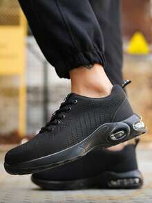 Chaussures de légères pour hommes, chaussures de sport de travail, anti-perforation, embout en acier anti-dérapant, semelle en EVA respirante, convient pour les sites de construction industriels, ainsi que pour les sports, la randonnée, la construction, l'escalade, le jardinage, l'entrepôt, l'entretien quotidien, etc. pour les femmes. Une chaussure de travail et de formation pratique, fiable et durable. (Conseil de taille : taille petite, il est suggéré de commander une taille au-dessus) - Noir - Voir 11