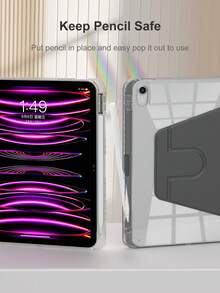 Anti-Scratch IPad Case Compatible With Built-In Pencil Holder, 360 Degree Rotating Folio Stand Cover, Premium Shockproof Auto Wake/Sleep And Flexible Viewing Angles-Black