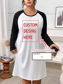 Custom Plus-Size Women Dress - Cozy Long Sleeve, Raglan Sleeves, Personalized Photo Print, Fall Outfit