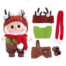 17厘米拉布布娃娃圣诞装，纯色心形刺绣毛衣+牛仔裤+纯色系带帆布鞋套装，第一代/第二代娃娃吊坠配饰，适合青少年、万圣节和圣诞派对（不含娃娃）