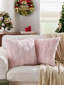 1pc Christmas Tree & Snowflake Decorative Throw Pillow Case, Soft Velvet Fabric On Reverse Side, Square Cushion Cover, Holiday Home Decor Pillow Sham, Comfortable Plush Material, Modern Decor For Sofa, Bedroom - Pink - View 5