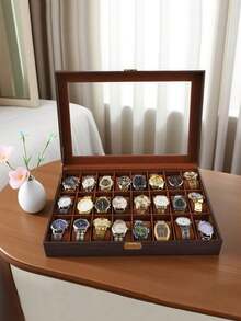 1pc Large Capacity Leather Watch Storage Box, Watch Display Case Jewelry Storage Box - Multicolor - View 5