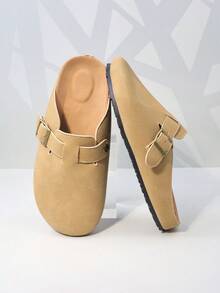 1 Pair Teens' Metal Buckle Shoes, Suede-Like Material, Lightweight Non-Slip Toe, Flat Strap Design, Casual Style Slip-On, Suitable For Daily Street Wear - Camel - View 9