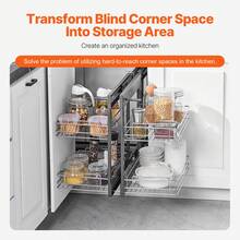 Min 15"W Opening Blind Corner Pull Out Organizer, 2 Tier 4 Shelf Kitchen Cabinet Organizer, Chrome Carbon Steel Storage Basket, Slide Out Storage Organizer, Left & Right Open Compatible - Silver - View 2