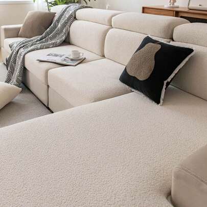 1pc Stretch Sofa Cover, Solid Color Nordic Style 3D Design, Suitable For All Seasons, Home & Living Sofa Slipcover Anti-Slip Anti-Scratch Covers For Living Room Bedroom Study Sofa Armchair Loveseat Sectional Chaise