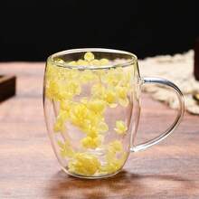 Customized Text & Petal Design High-Value Dual-Layer Glass Cup, Creative High Borosilicate Glass Cup,Chic Design