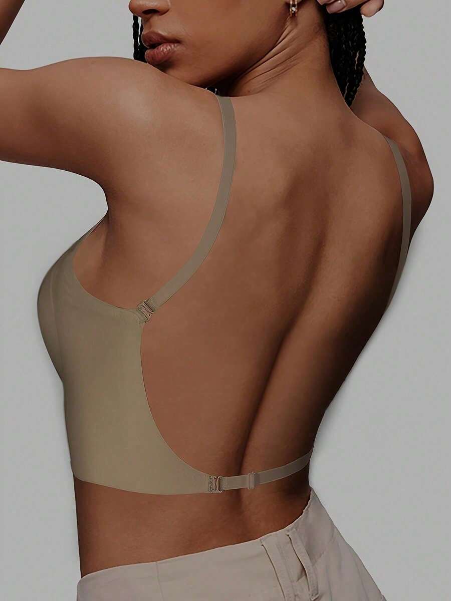 1/2 Pcs Seamless Backless Wireless Bra - 3-Way Cross-Back Design, Removable Pads & Adjustable Straps, Elegant Everyday Undergarment For Women, Comfortable Undergarment, Sleek Underwear, Smooth Texture - 咖啡棕 - 查看 1