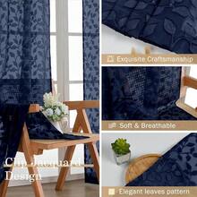 Chyhomenyc Navy Blue Sheer Valances For Windows 18 Inch Length 2 Pcs, Light Filtering Leaf Textured Cafe Short Kitchen Curtains, Top Small Curtain For Living Room Bedroom Basement, 42" W X 18" L - Màu xanh nước biển - Xem 9