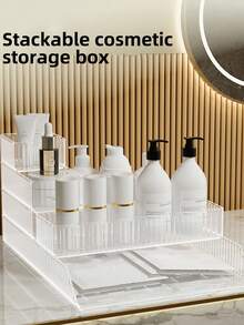 1pc/5pcs Stackable Makeup Storage Boxes, Transparent Desktop Skincare Organizer Drawers, Tabletop Storage Boxes