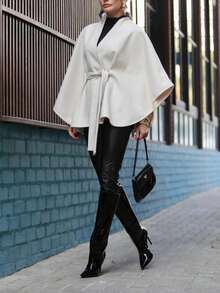 Women's Winter Solid Color Fabric Tie Waist Belt Bowknot Elegant Dating Formal Dinner Winter Shawl Winter Cape Winter Coat New Year Coat