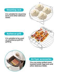 1pc Stainless Steel Layer Rack Steam Rack, Stainless Steel Air Fryer Rack, Stainless Steel Air Fryer Rack, Baking And Cooking Rack, For Air Fryers Versatile Toast Rack,Grill Steaming Rack With Barbecue Labels, With 4 Barbecue Labels, Which Can Be Reused And Washed By Dishwasher. - Silver - View 6