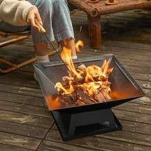 Outdoor Charcoal Pit, Equipped With A Charcoal Hook, Fireproof Cover, Portable Barbecue Grill, Fireproof Lid, And Charcoal Hook. Suitable For Barbecuing, Camping, And Backyard Use. - 黑色 - 查看 4