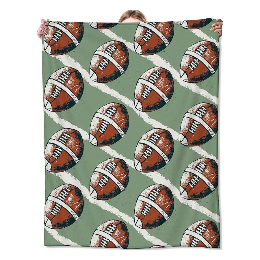 Football Blanket,Gifts For Players And Fans,Lightweight Flannel Throw Blankets,Diagonal Stripe Pattern On Green Background Throws Sport Decor,For Couch Living Room Office,60x50inchAll-Season Luxury Flannel Throw - Designer Checkered Pattern On Brushed -Viscose, Silky-Soft Warmth For Modern Interiors, Bedrooms & Hotel-Style Comfort