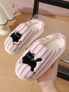 Women's New Plush Lined Indoor Slippers, Thick Sole Home Warm Anti-Slip Couple Furry Shoes For Autumn/Winter - Purple - View 2