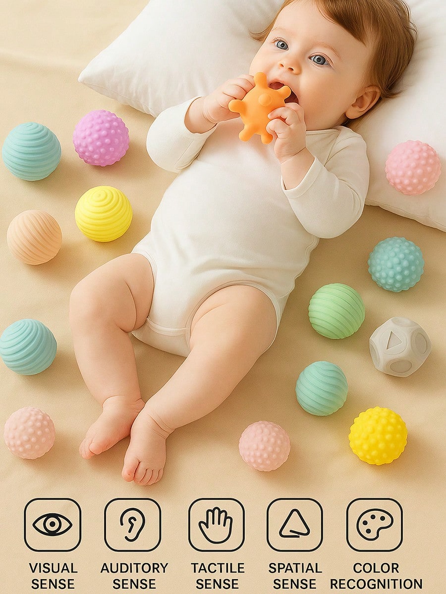 6 كرات حسية للأطفال، لعبة تسنين للأطفال، تعليم مون...