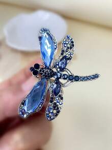 1pc Vintage Blue Crystal Dragonfly Insect Brooch, Versatile For Women's Autumn/Winter Clothing, Jacket, Scarf, Shoes, Bag, A Gift For Mother Or Friend