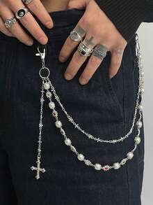 高品质彩色钻石球串珠腰链、身体链、男女手工配饰、时尚珍珠花裤链、男士高端嘻哈小众男士十字架吊坠配饰 - 彩色 - 查看 11