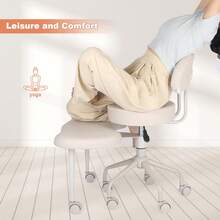 Chaise de bureau ergonomique, réglable en hauteur avec support lombaire - Chaise pivotante à 360° et roulettes pour bureau à domicile, yoga, jeux - Tabouret de bureau dynamique jusqu'à 90 kg - Blanc - Voir 2