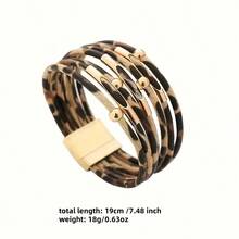 Lady's Fashionable Leopard Print PU Leather Bracelet With Plating - Perfect Gift For Breast Cancer Awareness Day Or Any Party! - Gold - View 5