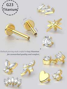 2pcs 16G G23 Titanium Tragus Conch Helix Piercing Jewelry Internally Threaded Flat Back Cartilage Earrings Forward Helix Earrings Medusa Labret Piercing Jewelry For Women Men Gold 6MM 8MM - Lip Stud - View 1