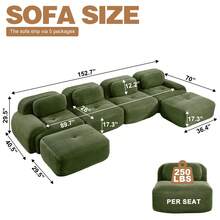 81.8"/117.3"/152.7" Modular Sectional Sofa, Corduroy Boneless Sofa With Deep Seat And Button Tufted Cushions, Comfy Cloud Sectional Loveseat Couches For Living Room Bedroom, No Assembly - 綠色 - 查看 4