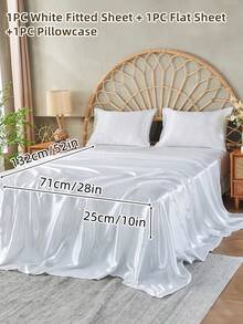 3/4pcs Satin Fitted Sheet Set, Bedding Set, Bed Sheets, Solid Color Bed Sheet Set, Mattress Cover Set, Skin-Friendly Bed Cover Set, Bedroom Decor, Meticulous Festival Gifts, Smooth And Soft Silky Sheets For Hair And Skin, Similar To Silk Bed Sheets Set For Single, Twin, Full, King And Queen Bed Sizes, Ideal Home Gift, Christmas Decoration,1pc Flat Sheet, 1pc Fitted Sheet With 1/2pcs Pillowcases, Machine Washable - Multicolor - View 20