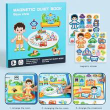 DIY 磁性安静书 – 互动感官学习，包含 2 个主题 | 儿童精细运动技能活动 | 送给男孩和女孩的教育礼物 DIY 安静书，无需制作磁性贴纸即可改变场景 手工制作的卡通贴纸 - 彩色 - 查看 12